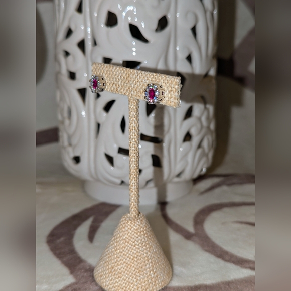 Ruby & Clear CZ Earrings - Picture 4 of 6